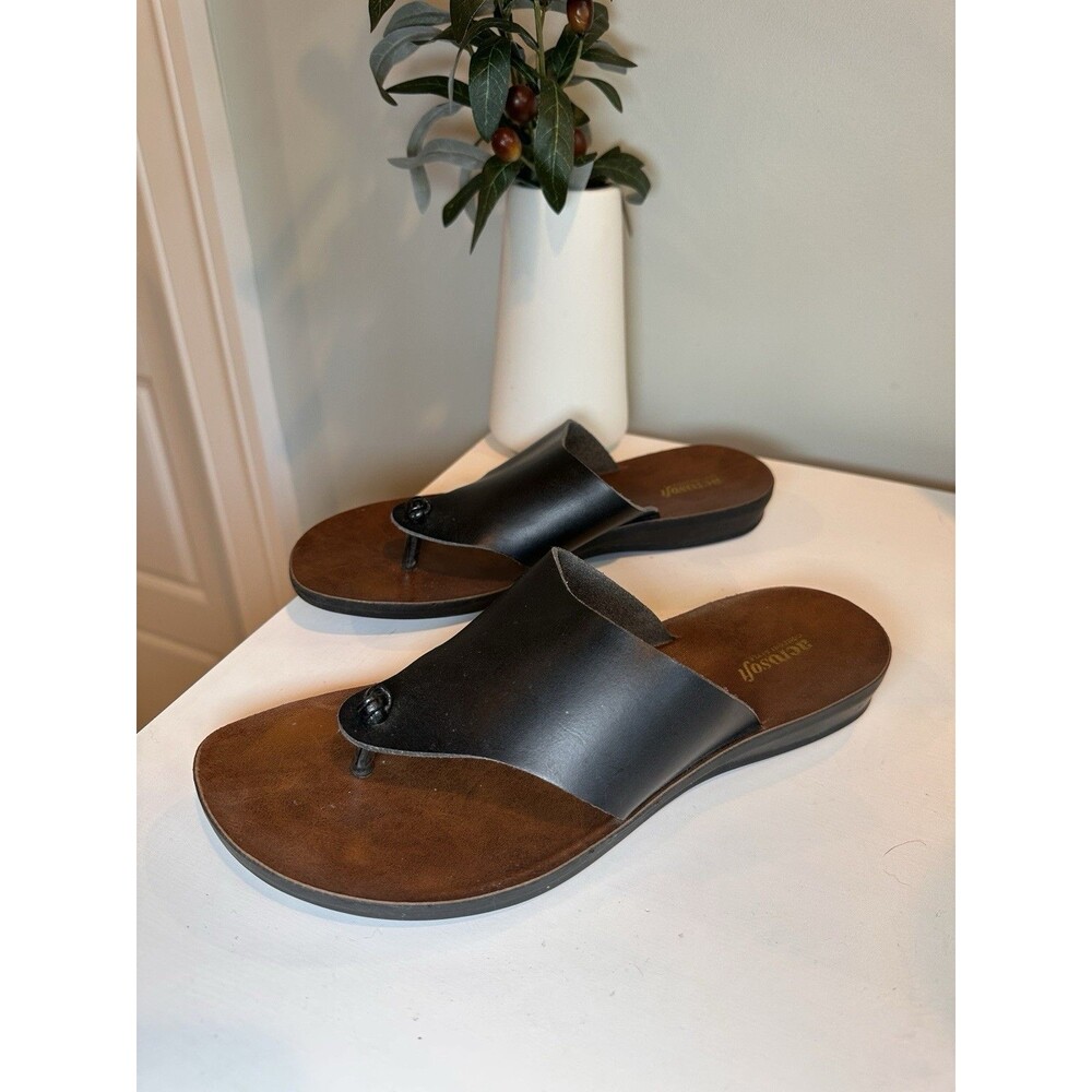 Aerosoft Black Brown Comfort Thong Sandals Flip Flops Arch Support Size 7.5